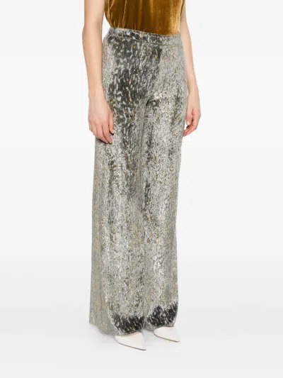 Forte Forte High Waist Wide-leg Trousers With Metallic Effect In Gray