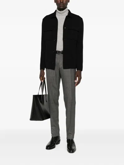 Lardini Knitted Jacket With Collared Front Pockets In Black