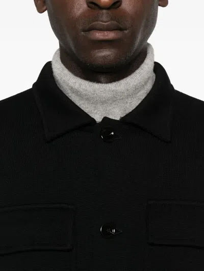 Lardini Knitted Jacket With Collared Front Pockets In Black