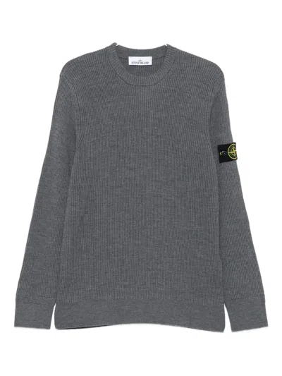 Stone Island Ribbed Sweater With Application In Gray