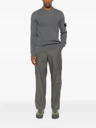 Stone Island Ribbed Sweater With Application In Gray