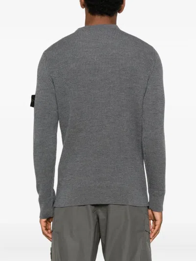 Stone Island Ribbed Sweater With Application In Gray