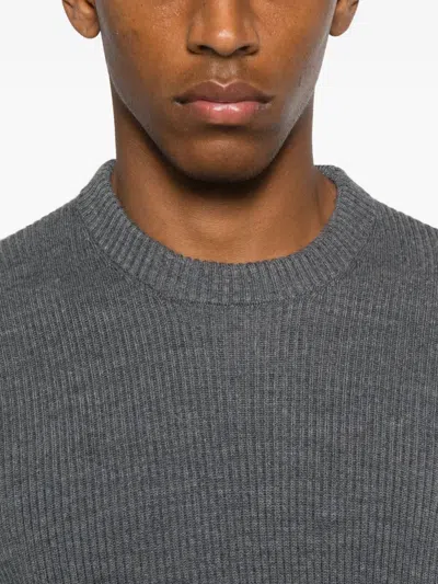 Stone Island Ribbed Sweater With Application In Gray