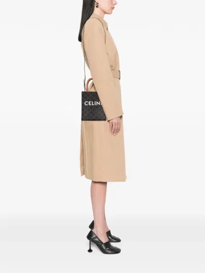 Pre-owned Celine 2018-2025 Mini Triomphe Coated Canvas Vertical Cabas Satchel In Brown