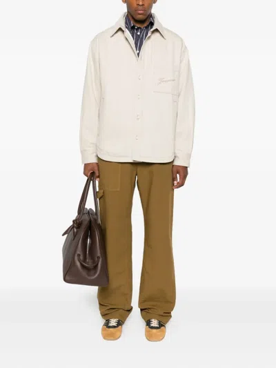 Jacquemus Button-down Shirt Curved Hemline Long Sleeves In Neutral