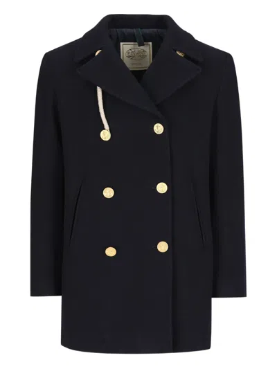 Camplin Double-breasted Gold-button Coat In Black