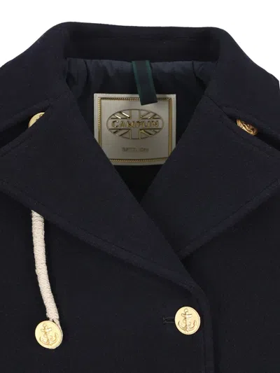 Camplin Double-breasted Gold-button Coat In Black