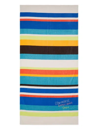 Dsquared2 Summer Lovers Sunset Striped-embroidered Towel In Multi
