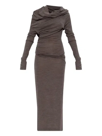 Entire Studios Bound Midi Dress With Textured Wool In Brown