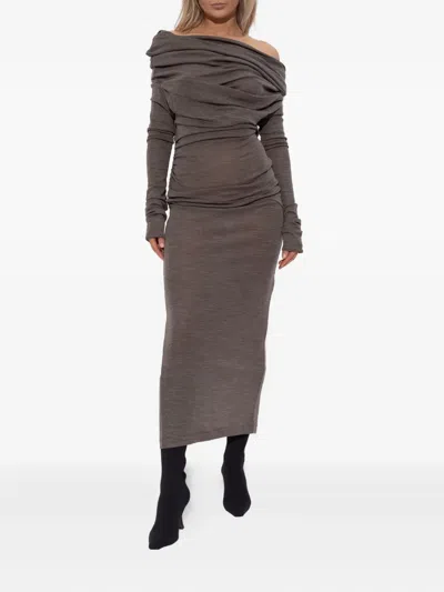 Entire Studios Bound Midi Dress With Textured Wool In Brown