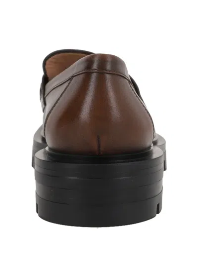 Santoni Leather Penny Loafers In Brown