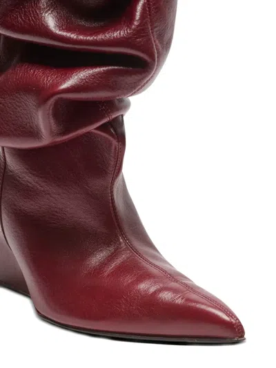 Balmain Textured Leather Wedge Ankle Boot In Red