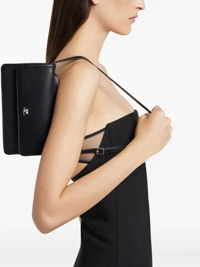Courrèges Leather Shoulder Bag Adjustable Strap In Black