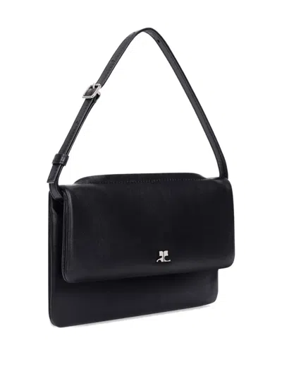 Courrèges Leather Shoulder Bag Adjustable Strap In Black
