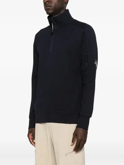 C.p. Company Sweatshirts Polo Collar In Diagonal Raised Fleece Clothing In Black