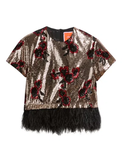 La Doublej La Scala Tee With Feathers Primrose Bronze In Multi