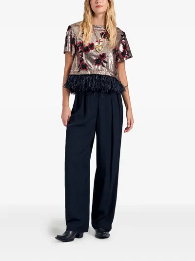 La Doublej La Scala Tee With Feathers Primrose Bronze In Multi