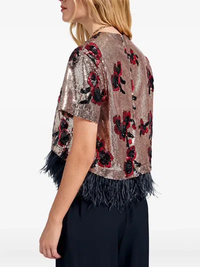 La Doublej La Scala Tee With Feathers Primrose Bronze In Multi