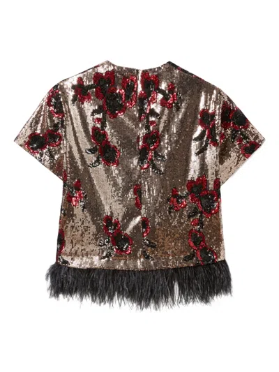 La Doublej La Scala Tee With Feathers Primrose Bronze In Multi