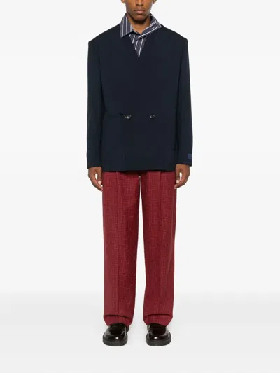 Kenzo Pleated Grid-pattern Trousers In Red