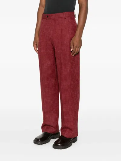 Kenzo Pleated Grid-pattern Trousers In Red