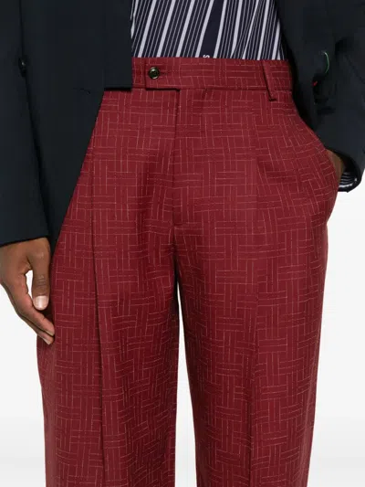 Kenzo Pleated Grid-pattern Trousers In Red