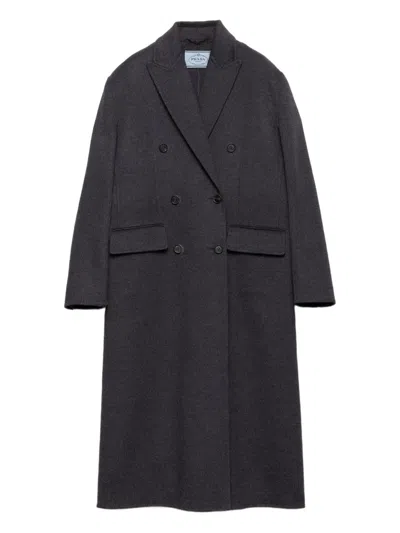 Prada Double-breasted Coat In Gray