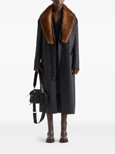 Prada Double-breasted Coat In Gray