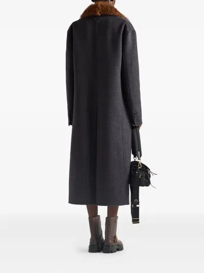 Prada Double-breasted Coat In Gray