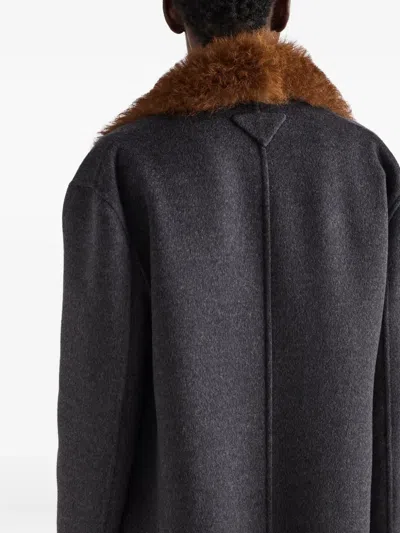Prada Double-breasted Coat In Gray