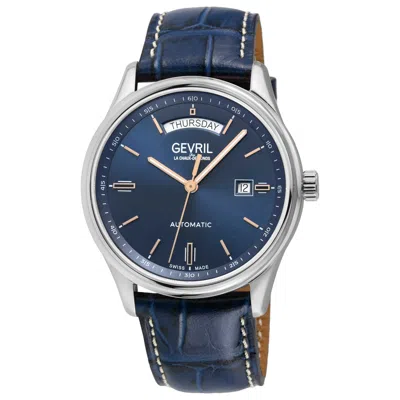 Gevril Men's Excelsior Swiss Automatic Blue Leather Watch 42mm In Blue