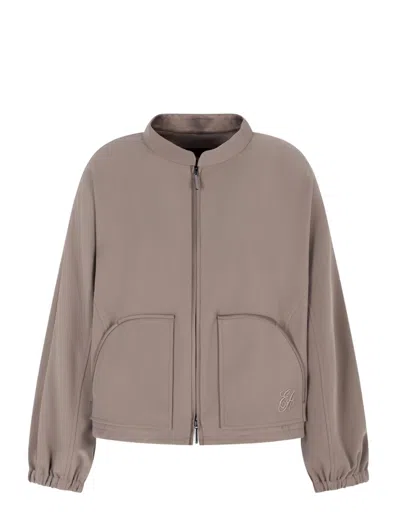 Emporio Armani Technical Cady Blouson With Logo Embroidery In Neutral