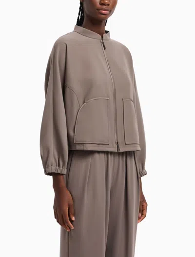 Emporio Armani Technical Cady Blouson With Logo Embroidery In Neutral