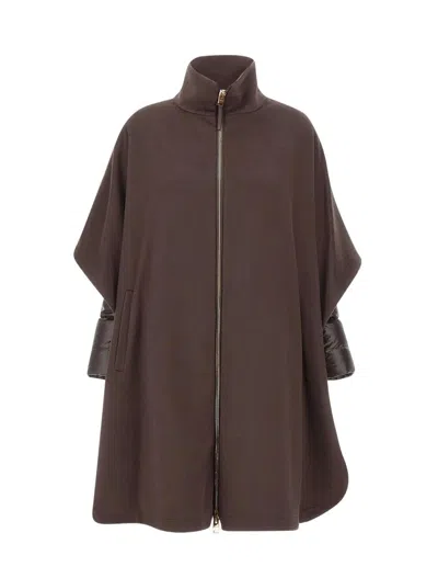 Herno Poncho In Luxury Wool And Nylon Ultralight In Brown