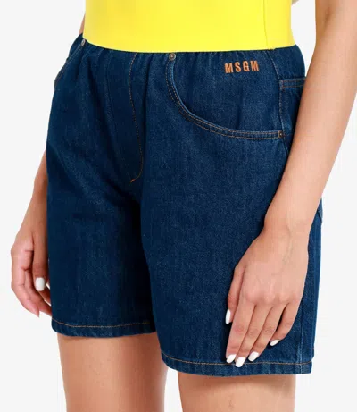 Msgm Shorts Denim+neon Yellow In Blue
