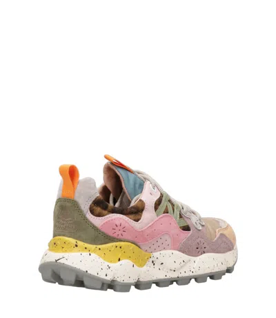 Flower Mountain Yamano 3 Pink And Yellow Suede And Nylon Sneakers In Multi
