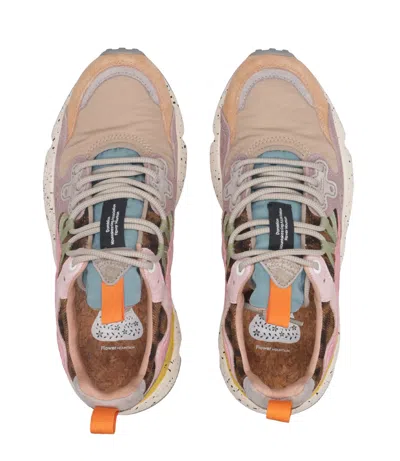 Flower Mountain Yamano 3 Pink And Yellow Suede And Nylon Sneakers In Multi