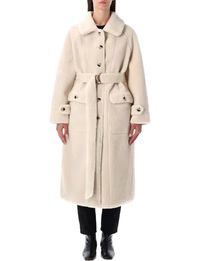 Urbancode Reversible Faux Fur Belted Coat With Suede Interior In White