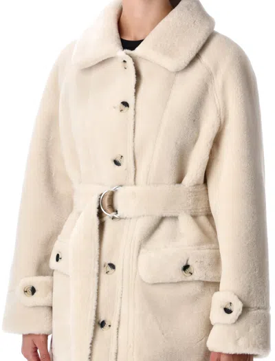 Urbancode Reversible Faux Fur Belted Coat With Suede Interior In White