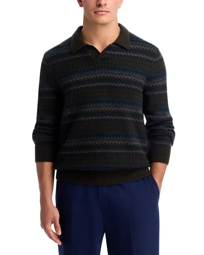 Vince Fair Isle Johnny Collar Dark Leaf Combo In Multi