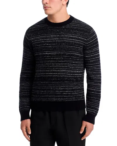 Vince Marled Stripe Crewneck Merino Wool Blend Sweater In Black