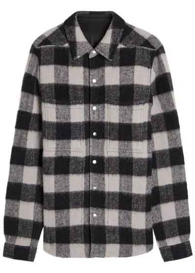 Rick Owens Checked Pattern Long Sleeve Outer Shirt In Black