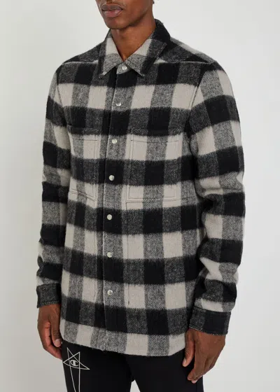 Rick Owens Checked Pattern Long Sleeve Outer Shirt In Black