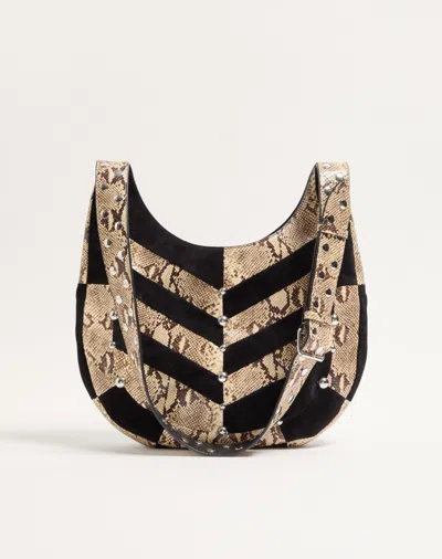 Valentino Garavani  Garavani Hoboho Small Hobo Bag In Python And Chevron-patterned Suede Wi In Black