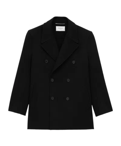 Saint Laurent Wool Double-breasted Peacoat In Black