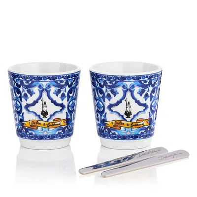 Bialetti D & G Porcelain Espresso Cups And Stirrers, Set Of 2 In Blue