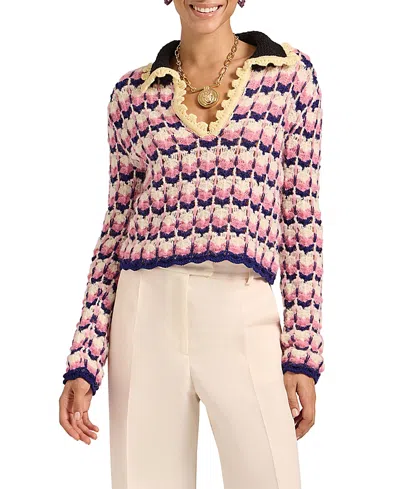 La Doublej Crochet-trimmed Geometric-pattern Sweater In Pink