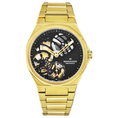 Manager Revolution Hand Wind Black Dial Mens Watch Man-rm-10-gm In Black / Gold Tone / Yellow