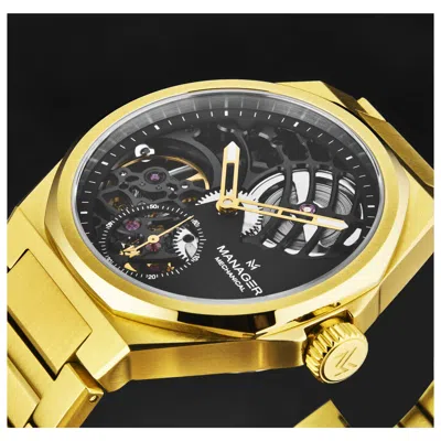 Manager Revolution Hand Wind Black Dial Mens Watch Man-rm-10-gm In Black / Gold Tone / Yellow