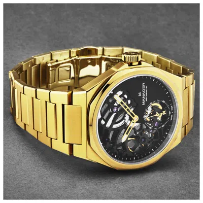 Manager Revolution Hand Wind Black Dial Mens Watch Man-rm-10-gm In Black / Gold Tone / Yellow